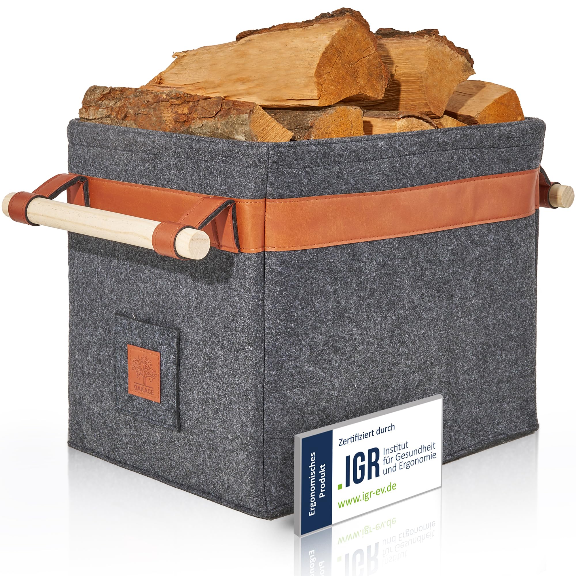 OAKAGE® Holzkorb für Kaminholz Groß [Integrierter Metallrahmen für Zusatzstabilität] Kaminholzkorb Filz Feuerholzkorb Brennholzkorb Kaminkorb Filzkorb | Korb Dunkelgrau