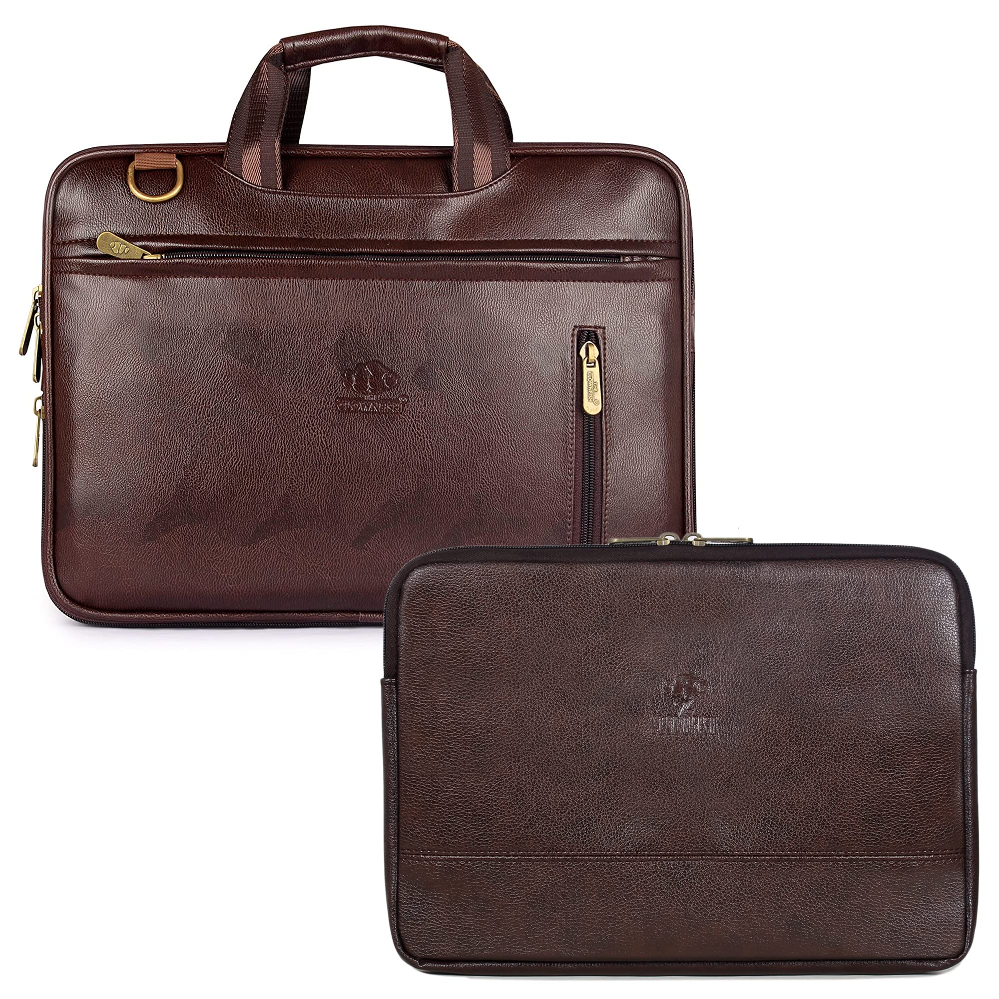 The Clownfish Unisex Adult Combo of 15.6 inch Laptop Messenger Bag (Brown) & Pascal Faux Leather 15.6 inch Laptop Sleeve (Dark Brown) (B09RK64D49) Amazon Price History, Amazon Price Tracker