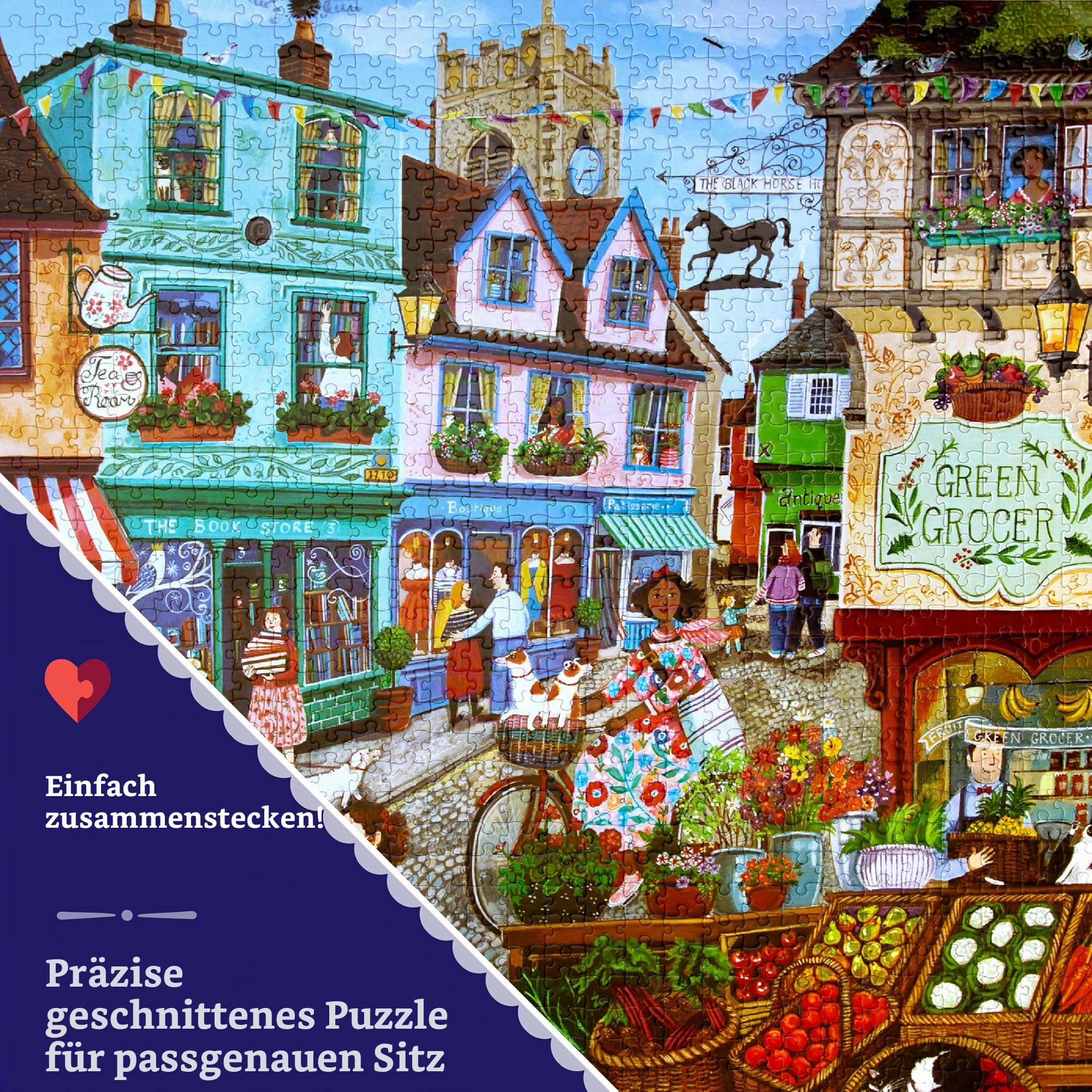Eeboo Puzzle mit 1000 Teilen Village by The Sea – Puzzle für Erwachsene, 1000 Teile aus Karton – Maße des Puzzles 58,4 cm x 58,4 cm