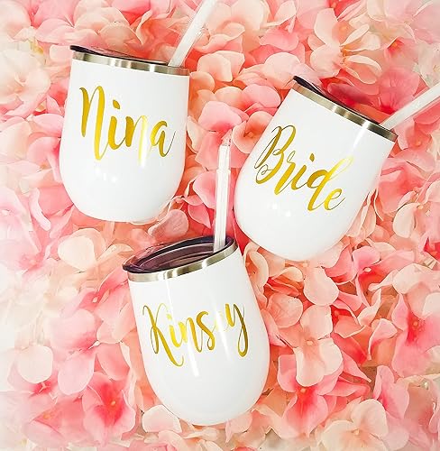 Miniatura 3 de Personalized Stemless Wine Cup Tumbler Stainless Steel, Girls Trip Gift, Wedding Party Gifts, Bridesmaid Gift, Travel Wine Cup with Lid,