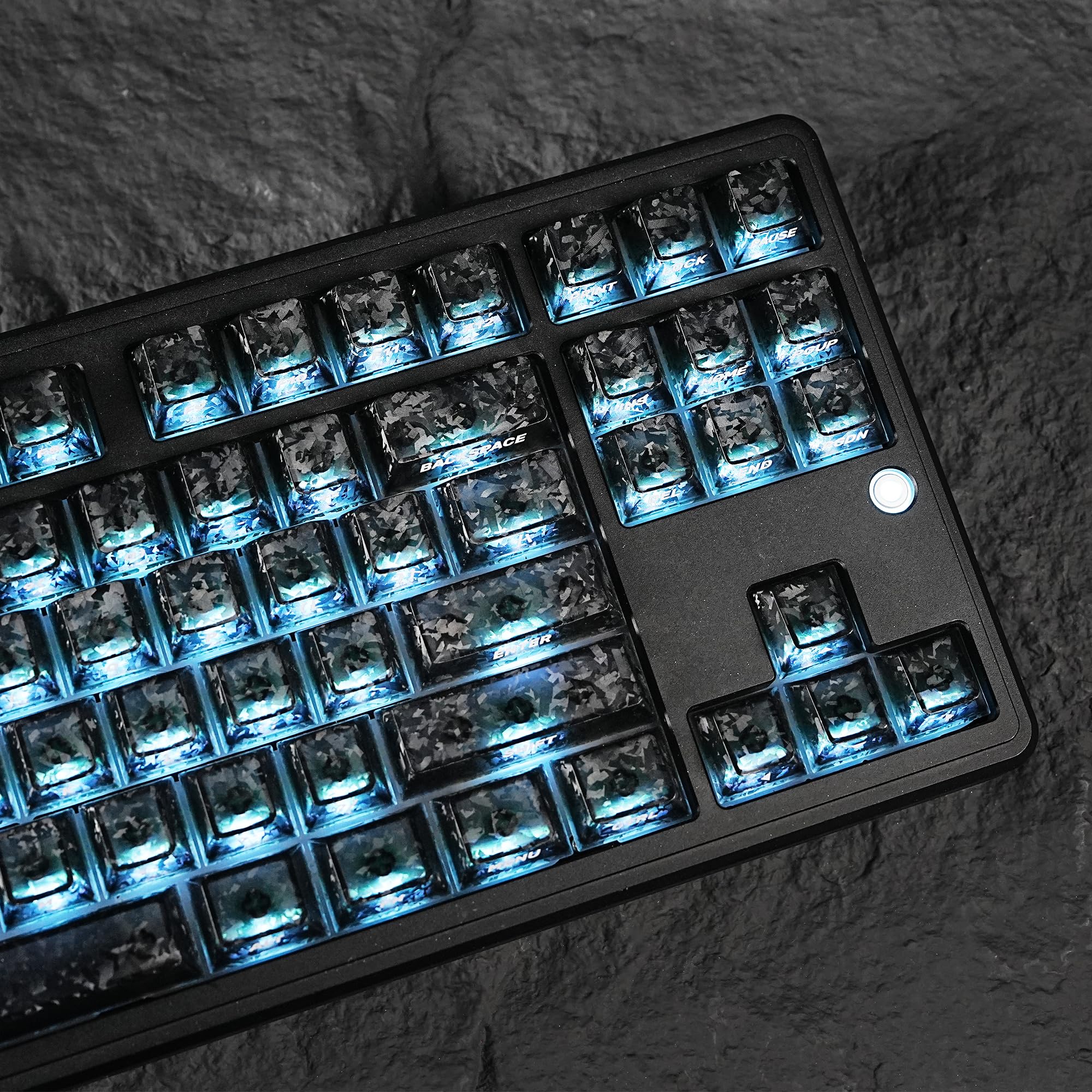 119-Key Forged Carbon Fiber Side-Printed Gaming Keycaps, Shine-Through Translucent Keycap Set, Cherry Profile, Compatible with 60% 65% 75% 100% MX Switch Keyboards (Black) Black Side-Printed Forged Carbon