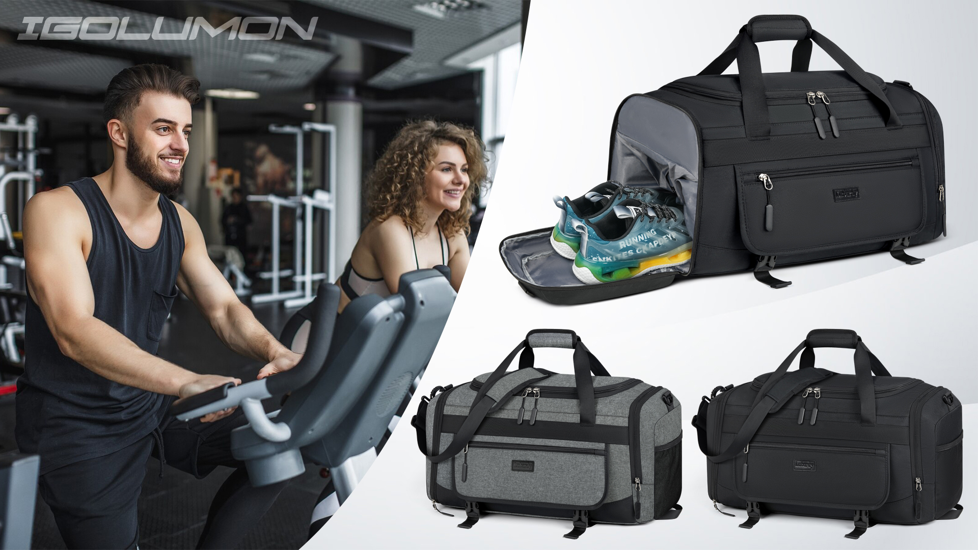 Sac Sport Compartiment Chaussures Sac De Sport FIORETTO 35L - Poche Humide, Compartiment Chaussures - Bandoulière Rembourrée - Résistant à L'Eau - Homme Sac Compartiment Chaussures