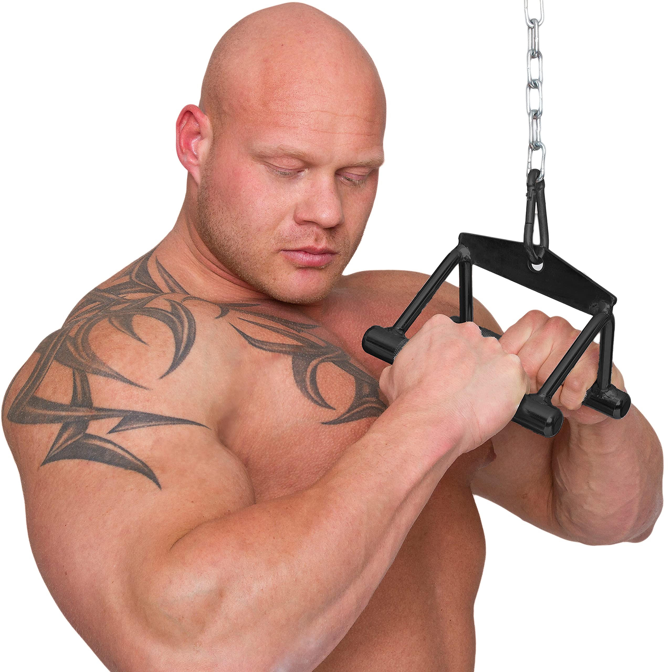 C.P. Sports Verschiedene Griffe schwarz mit Karabinerhaken 8 mm | Stahl massiv, für Zugübungen an Kraftstation/Kabelzugturm | für Bodybuilding, Kraftsport, Fitness