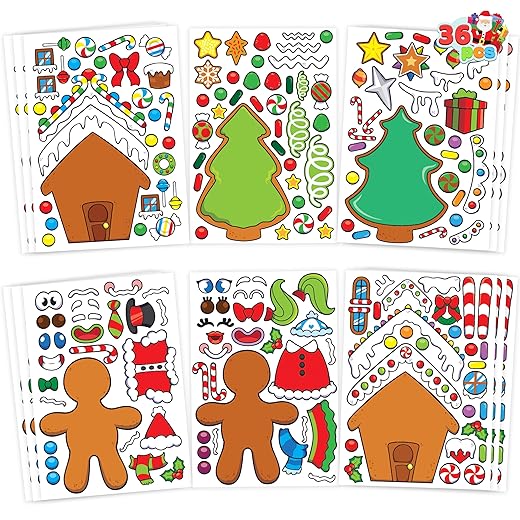 JOYIN 36 Pcs Christmas Make A Face Sticker Sheet, Christmas Make Your Own Arts & Crafts with Santa santa, Gnome, Reindeer, Snowman,Christmas Mix & Match Gifts for Kids School Activities Party Supplies