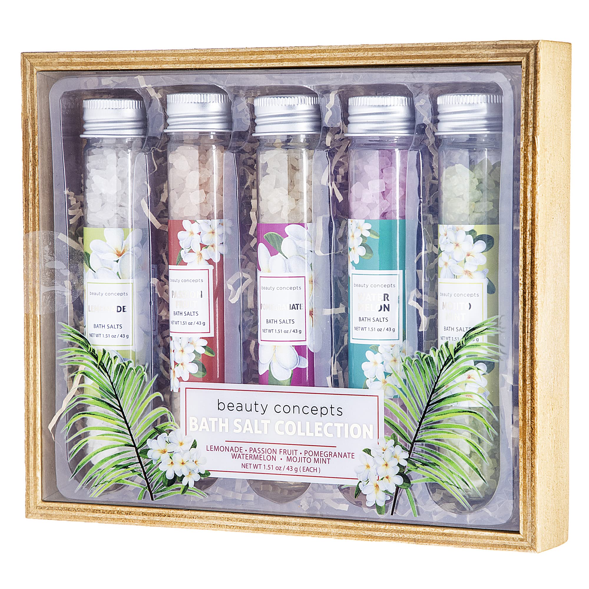 B.C BEAUTY CONCEPTS Sels de bain d'aromathérapie - Lot de 5 sels d'Epsom pour trempage, spa relaxant, parfumé à la limonade, fruit de la passion, grenade, pastèque, menthe mojito