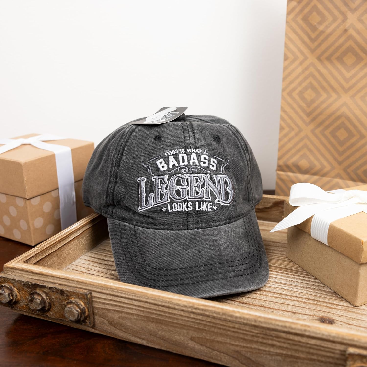 Pavilion Gift Company Badass Legend-Adjustable Baseball Cap Hat, Gray & White