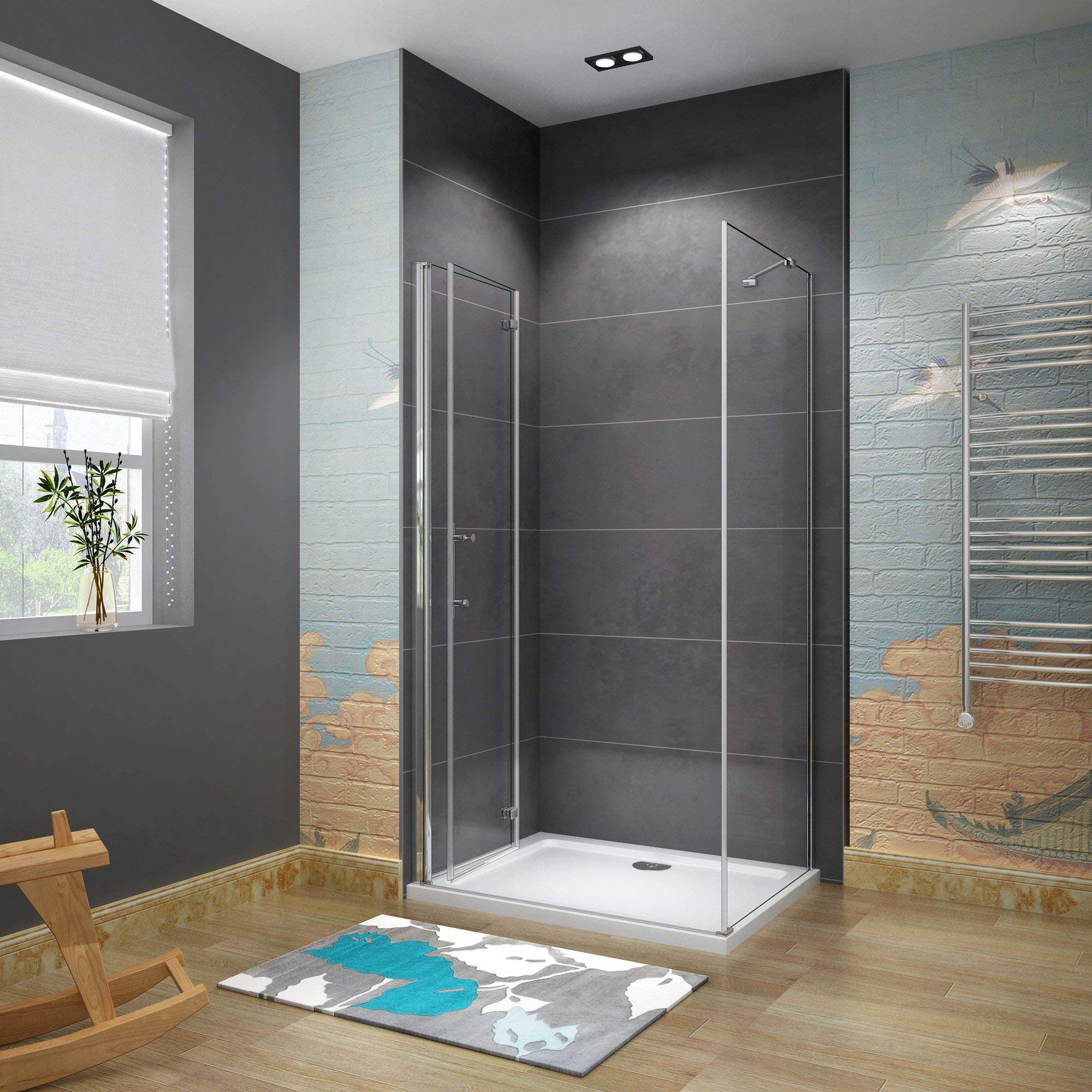 Scatola Doccia Pieghevole Laterale Fissa Vetro 6mm e Barra 100x90x185cm