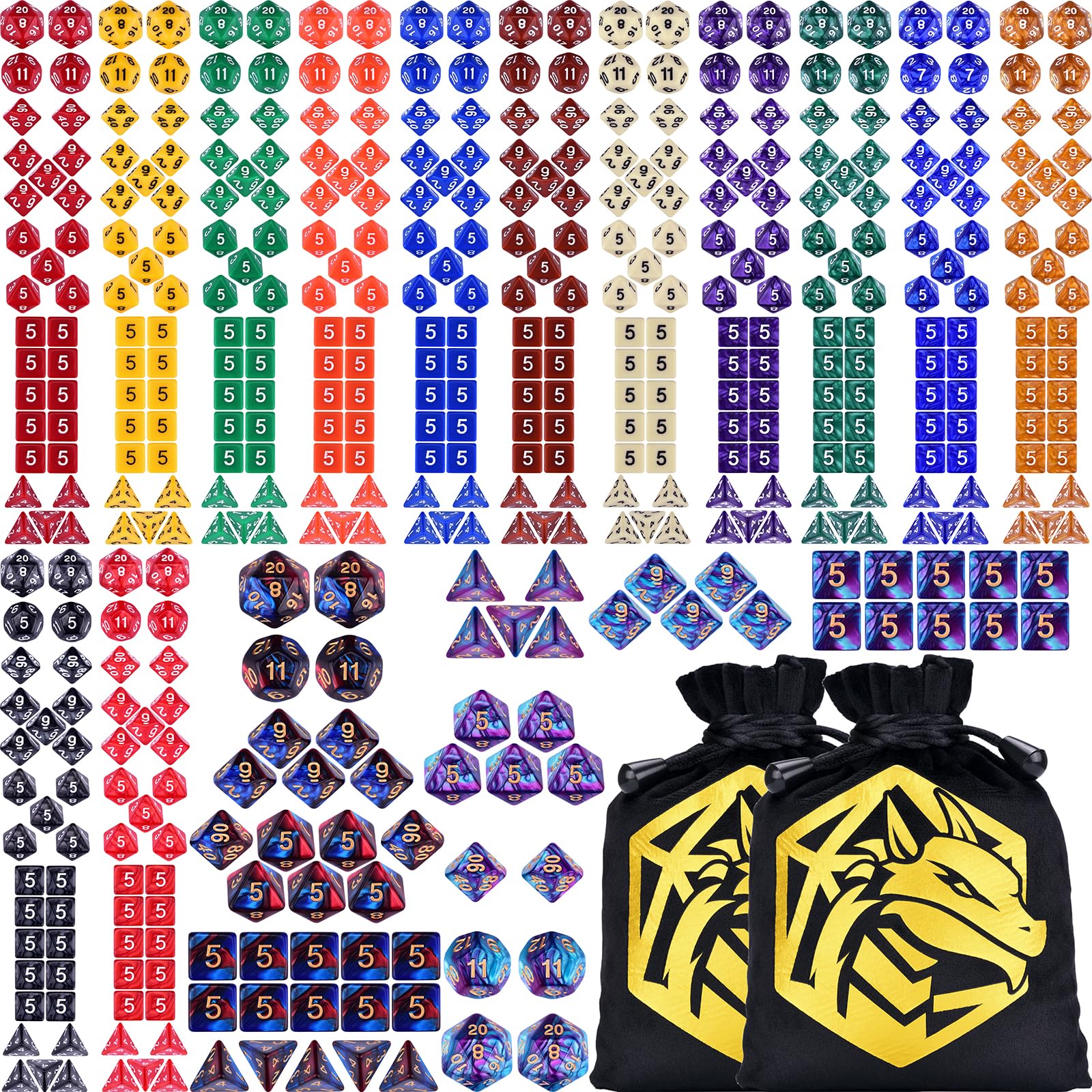 Juego de dados RPG extendidos de 15 x 31 pulgadas, dados poliédricos (465 piezas) para juegos de rol de mesa DND (15 colores, clásico)