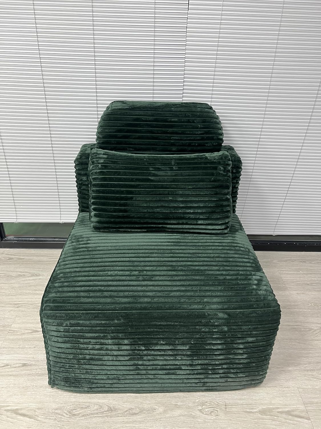 Luxury Corduroy Chaise Lounge, Dark Green with Accent Pillows