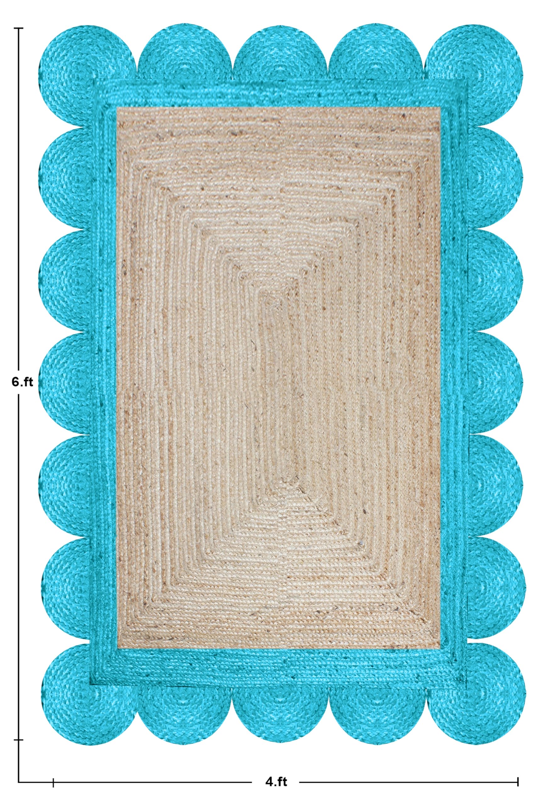 Gewellter Läuferteppich, natürlicher Juteteppich, 2 x 10, Beige & türkisfarbene Basis, gewebtes Flachgewebe für drinnen, draußen, Flur, Balkon, Eingangsbereich, Bauernhaus