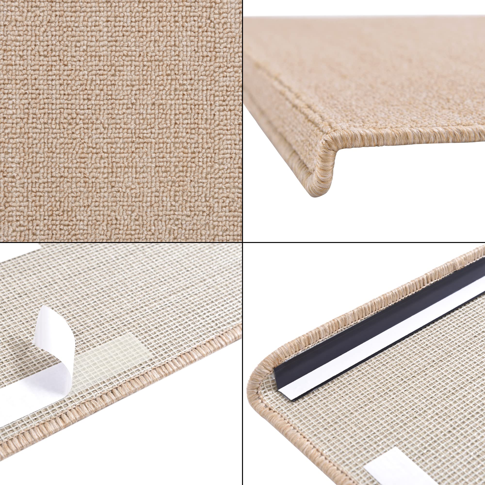 [en.casa] Set de 15 Alfombrillas de Escalera Alfombrillas para Peldaños Autoadhesiva Antideslizante Amortigua Sonidos Protección 65 x 24 + 4cm de Borde Beige