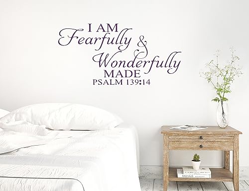 Miniatura 5 de 46 x 24 pulgadas, texto en inglés "I Am Fearfully and Wonderfully Made Salmo 13914, Biblia cristiana, versículo bíblico, calcomanía de pared, mural