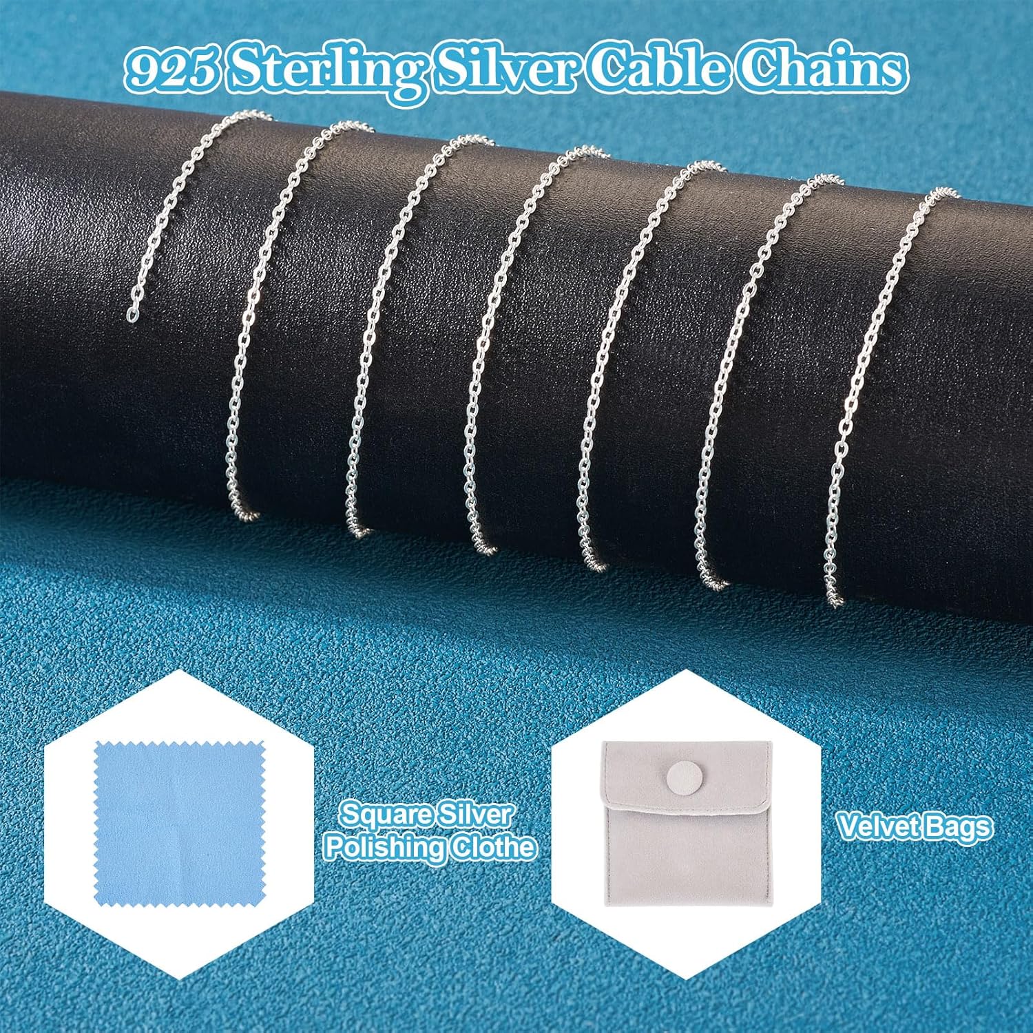 Pandahall 1M 925 Sterling Silver Cable Chains Bracelet Necklace Jewelry Chains 2x1.5x0.2mm Soldered Silver Oval Link Chains for Permanent Jewelry Making with Polishing Clothe & Velvet Bags - Image 4