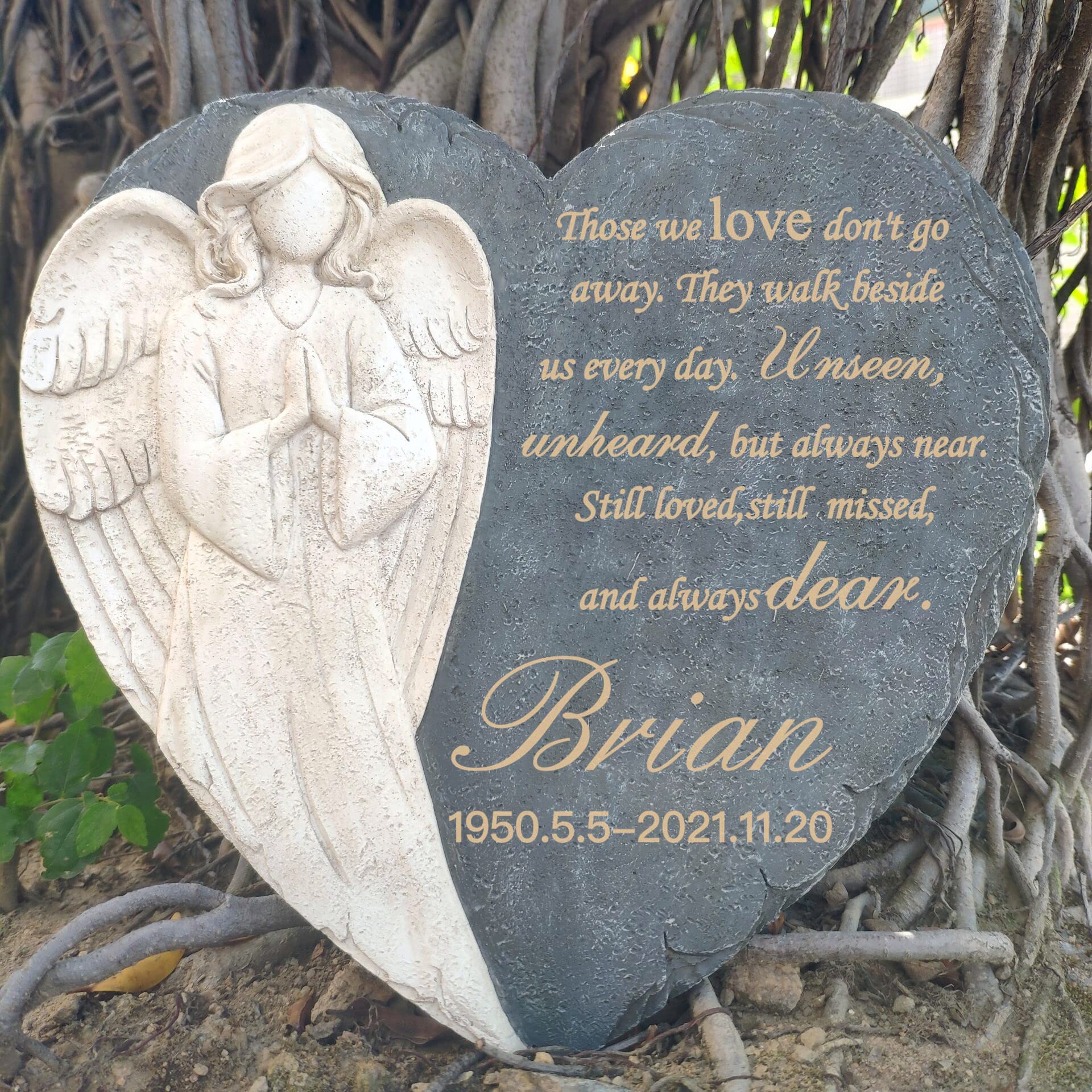 Angel Stones Memorial Garden Stones Grave Stones - Cemetery Stones Memorial Plaques Headstones Grave Markers Engraved with Name, Personalized Memorial Gifts Sympathy Gifts Outdoors(Heart)
