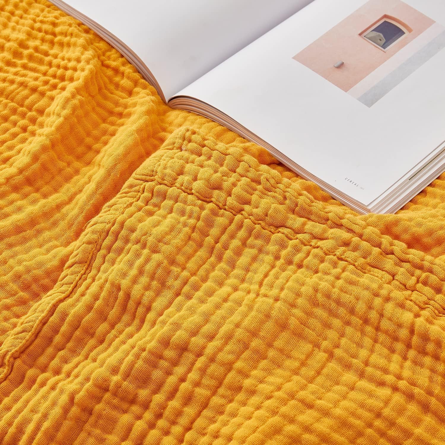 EMME Muslin Blankets for Adults Throw Blanket for Couch Breathable Gauze Soft Lightweight Airy Mustard Yellow Throw 50" x 60"