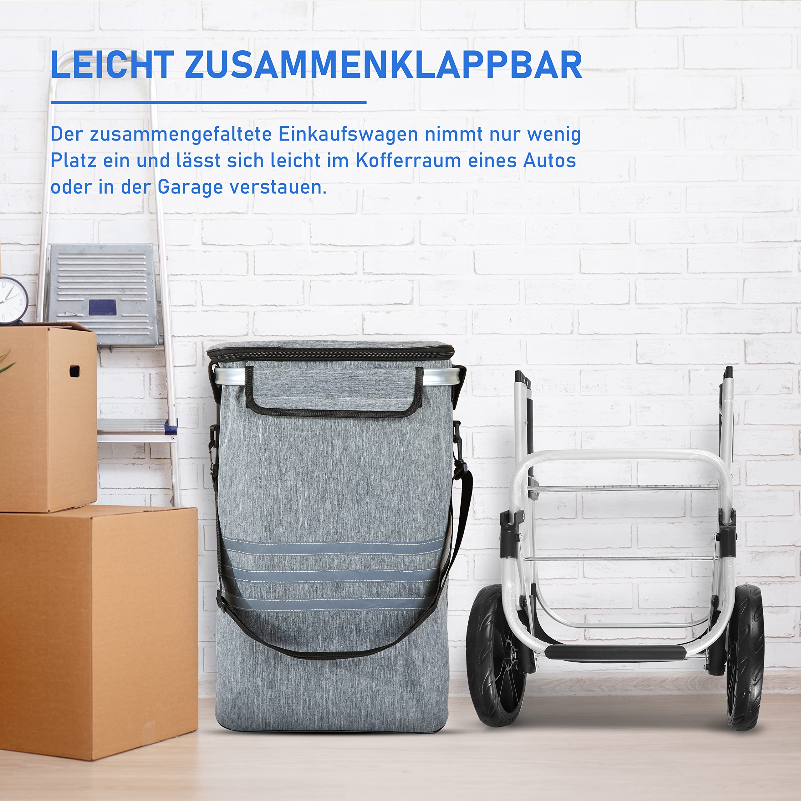 Ribelli Wózek na zakupy z komorą chłodzącą, składany wózek na zakupy do 45 kg, wysokiej jakości aluminiowa rama, wózek na zakupy z kieszeniami bocznymi, zdejmowana torba może służyć jako torba do