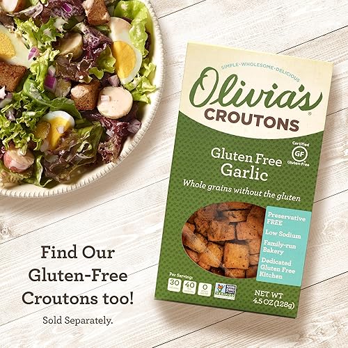 Miniatura 7 de Olivia's Crutones orgánicos certificados con ajo y hierbas para ensaladas y aderezos de sopa, 4.5 onzas (paquete de 4)