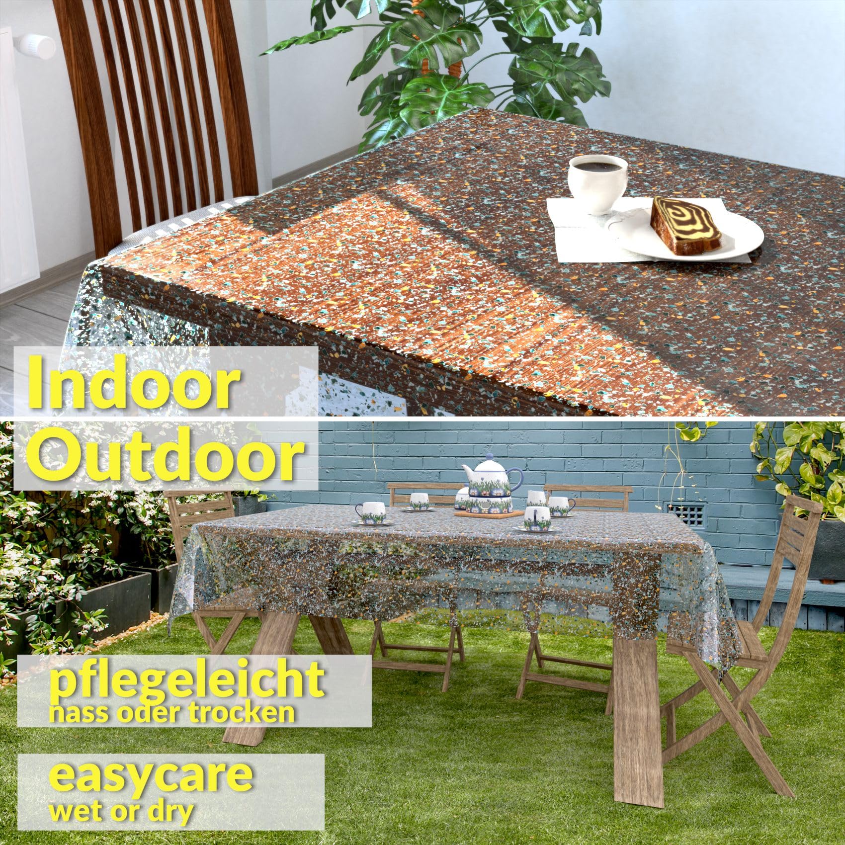 ANRO Mantel de hule transparente, protector de mesa, estampado, diseño Terrazo, 3000 x 140 cm, borde cortado