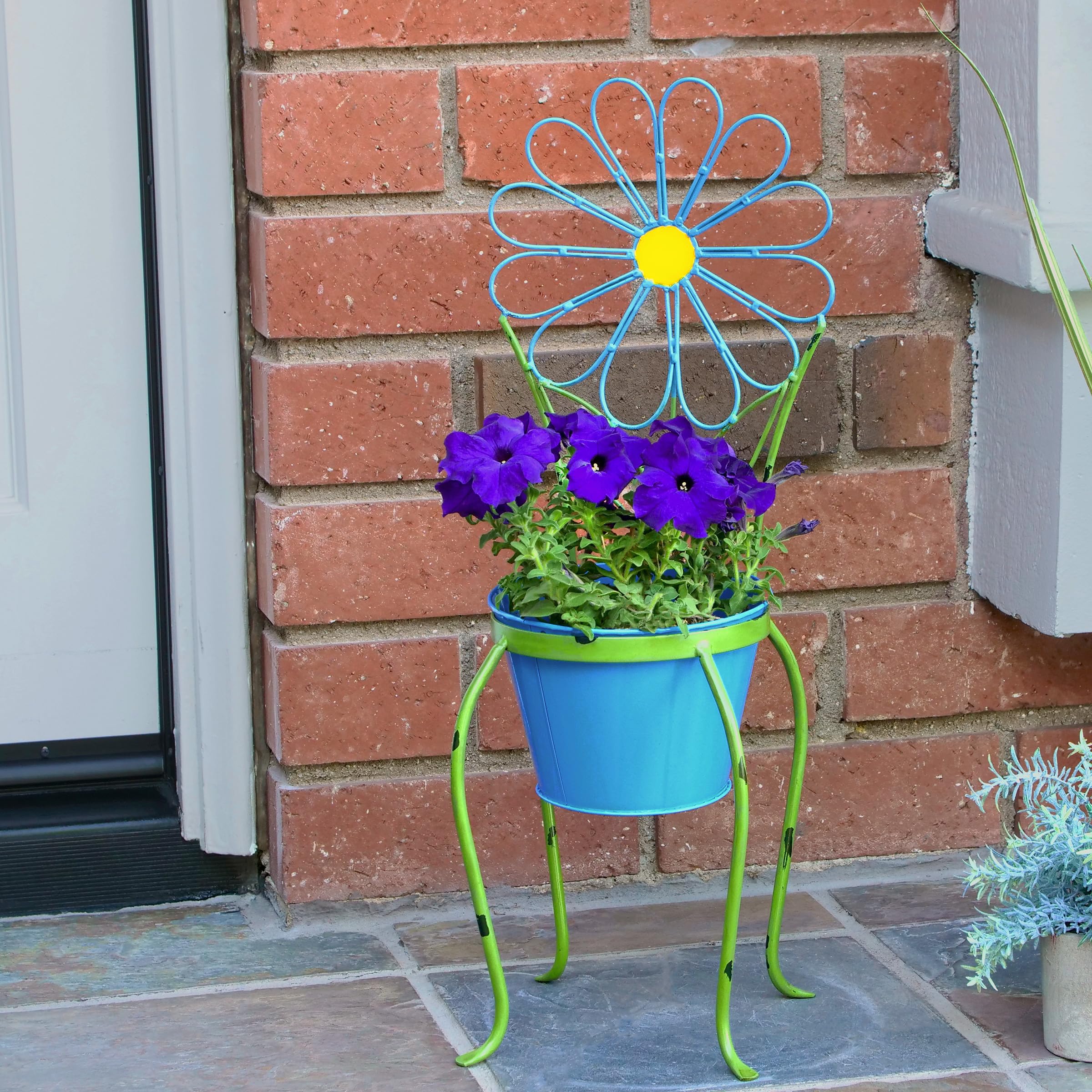 Alpine Corporation 24" Tall Blue Daisy Flower Planter with Stand Decoration Yard