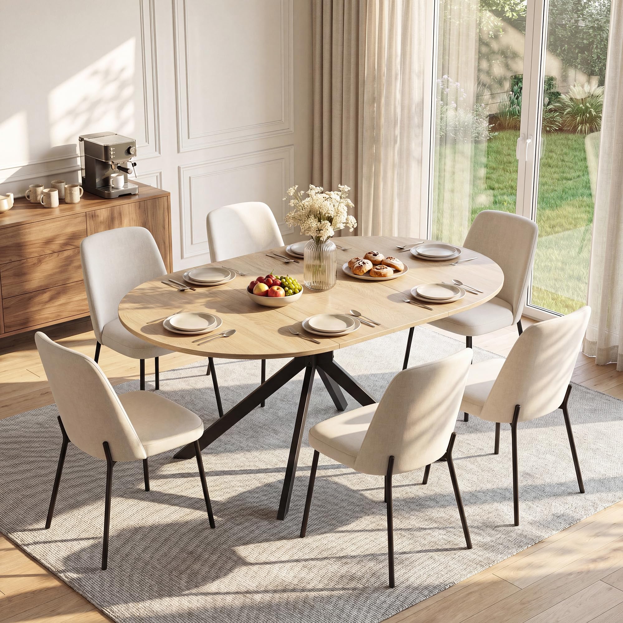 APICIZON Mesa Comedor Extensible, 110-150 x 76 cm Mesa Comedor, Roble | Mesa Redonda Extensible para 4 a 6 personas, Patas Cruzadas Robustas, Mesa de Comedor para el comedor y la cocina