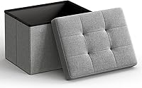 SONGMICS Mazie Small Folding Storage Ottoman - Footrest Stool, 286 lb Capacity, 12.2x16.1x12.2 in Light Gray for Bedroom, Dorm, Living Room