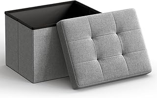 SONGMICS Mazie Collection - Small Folding Storage Ottoman, Foot Rest Stool, 12.2 x 16.1 x 12.2 Inches, 286 lb Load Capacity, for Living Room, Bedroom, Home Office, Dorm, Light Gray ULSF102G02