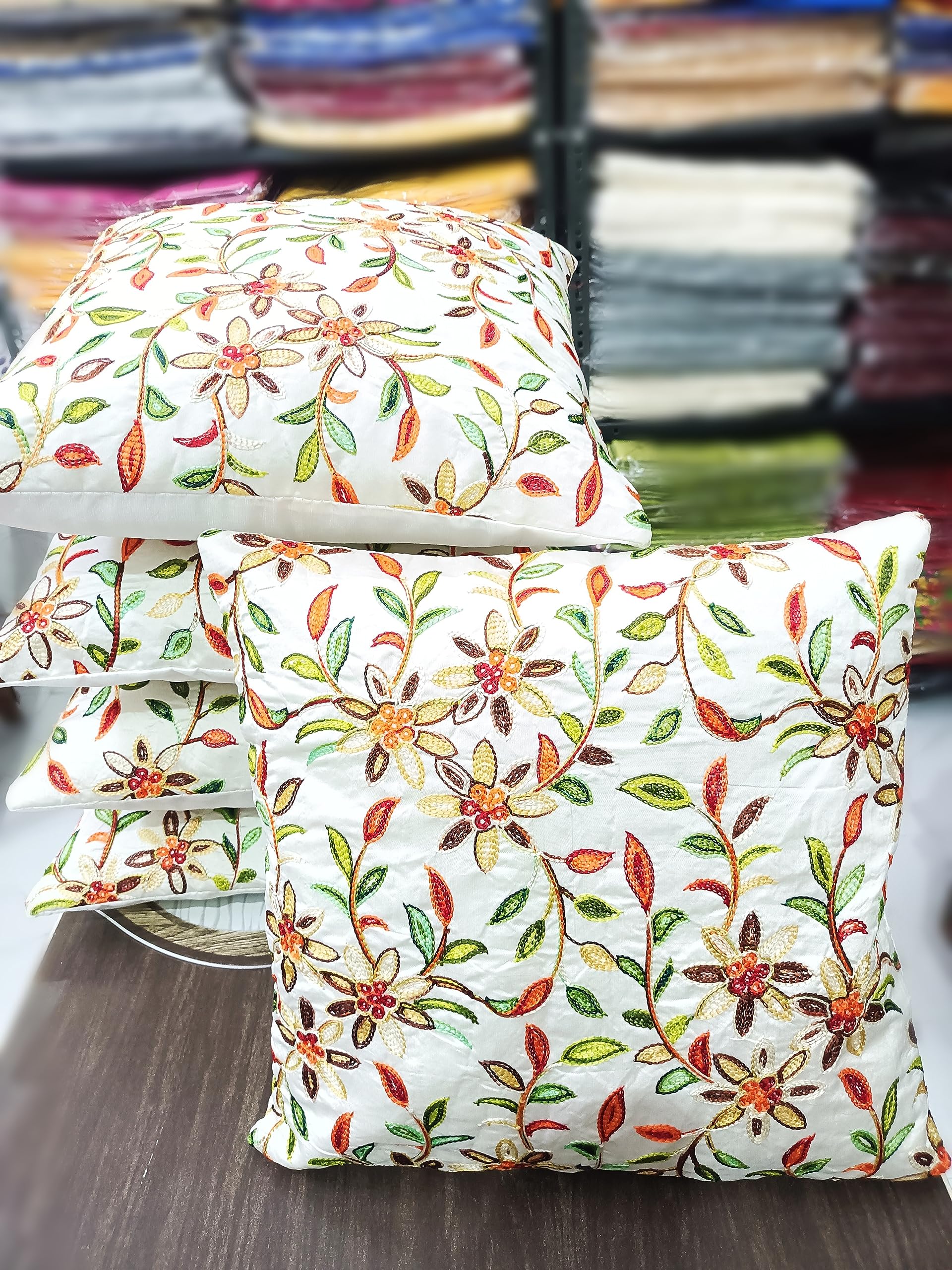 Bosscart Attractive Dupion Silk Kasmiri Embroidered Sofa Cushion Cover Set of 5 16X16inch (Creem)-120 TC (B0CGZJ93VG) Amazon Price History, Amazon Price Tracker
