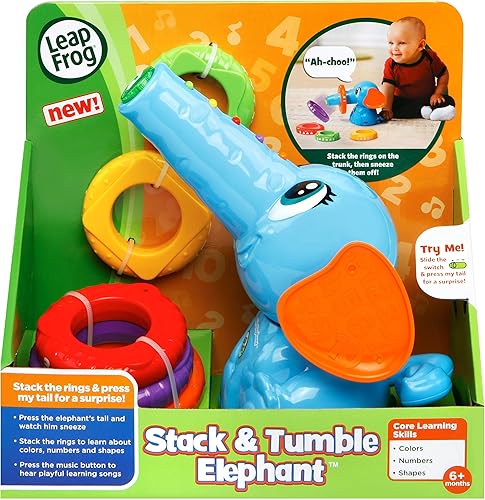 Miniatura 5 de LeapFrog Elefante Stack and Tumbler, azul, de 6 meses a 48 meses, 6 piezas