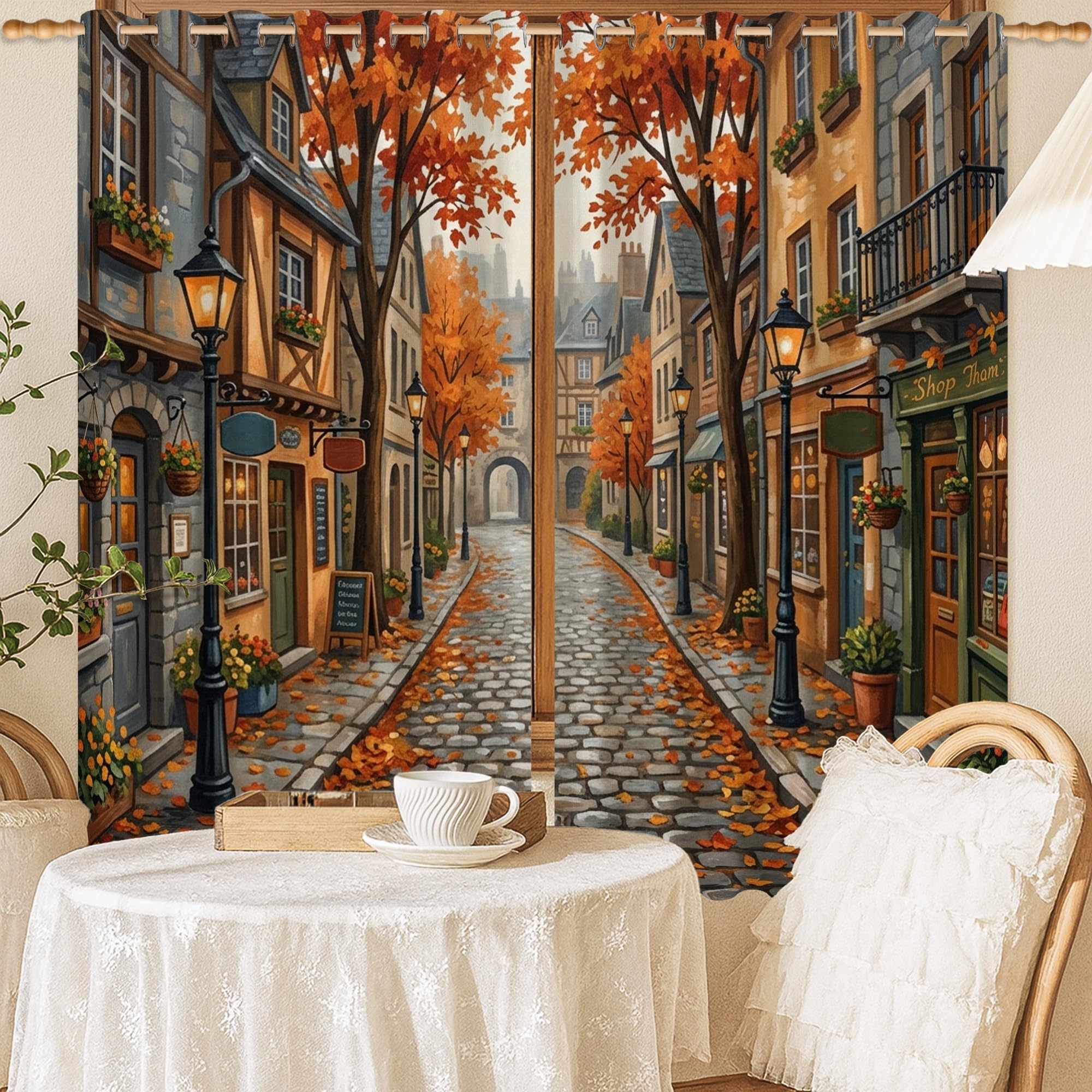 Rideau occultant anti-pli pour bloquer la lumière du jour avec motif rustique orange 132x137