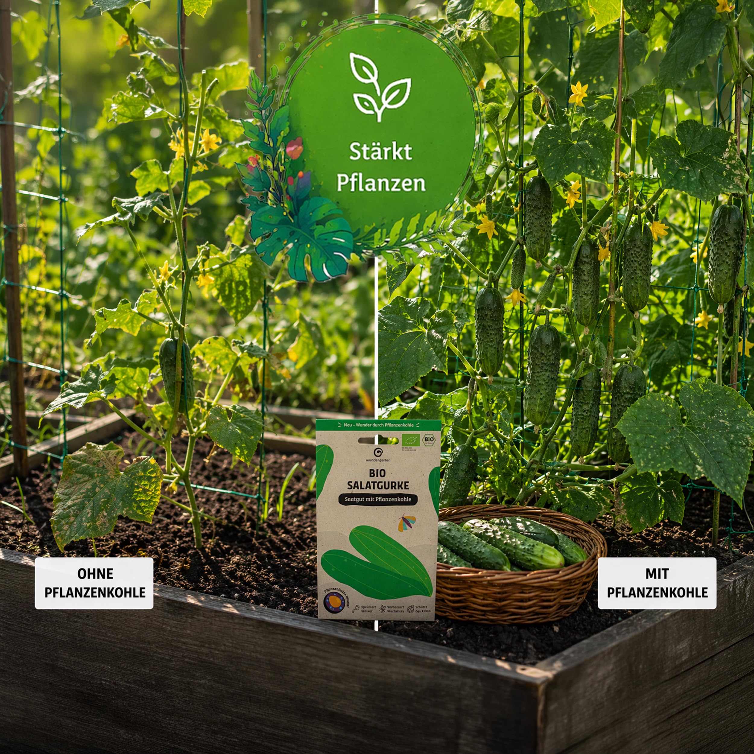 20x Bio Salatgurke Saatgut Delikatess – Wundergarten – Mit Pflanzenkohle-Mantel – Hohe Keimrate & saftige Gurken – Gemüsesamen für Garten, Hochbeet & Balkon