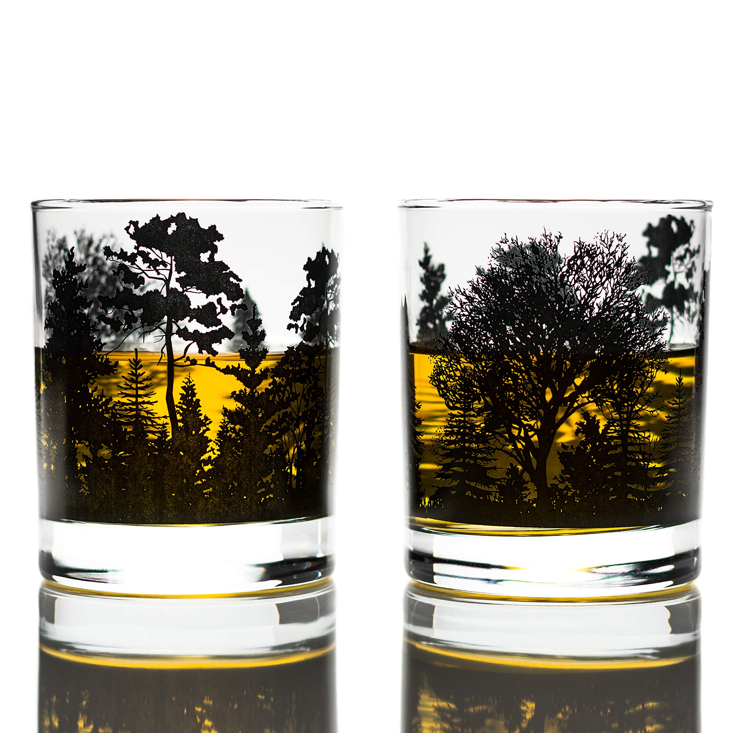 Greenline GoodsWhiskey Glasses - Forest Landscape Glasses (Set of 2) | 10 Oz Tumbler Gift Set | Old Fashioned Rocks Glass
