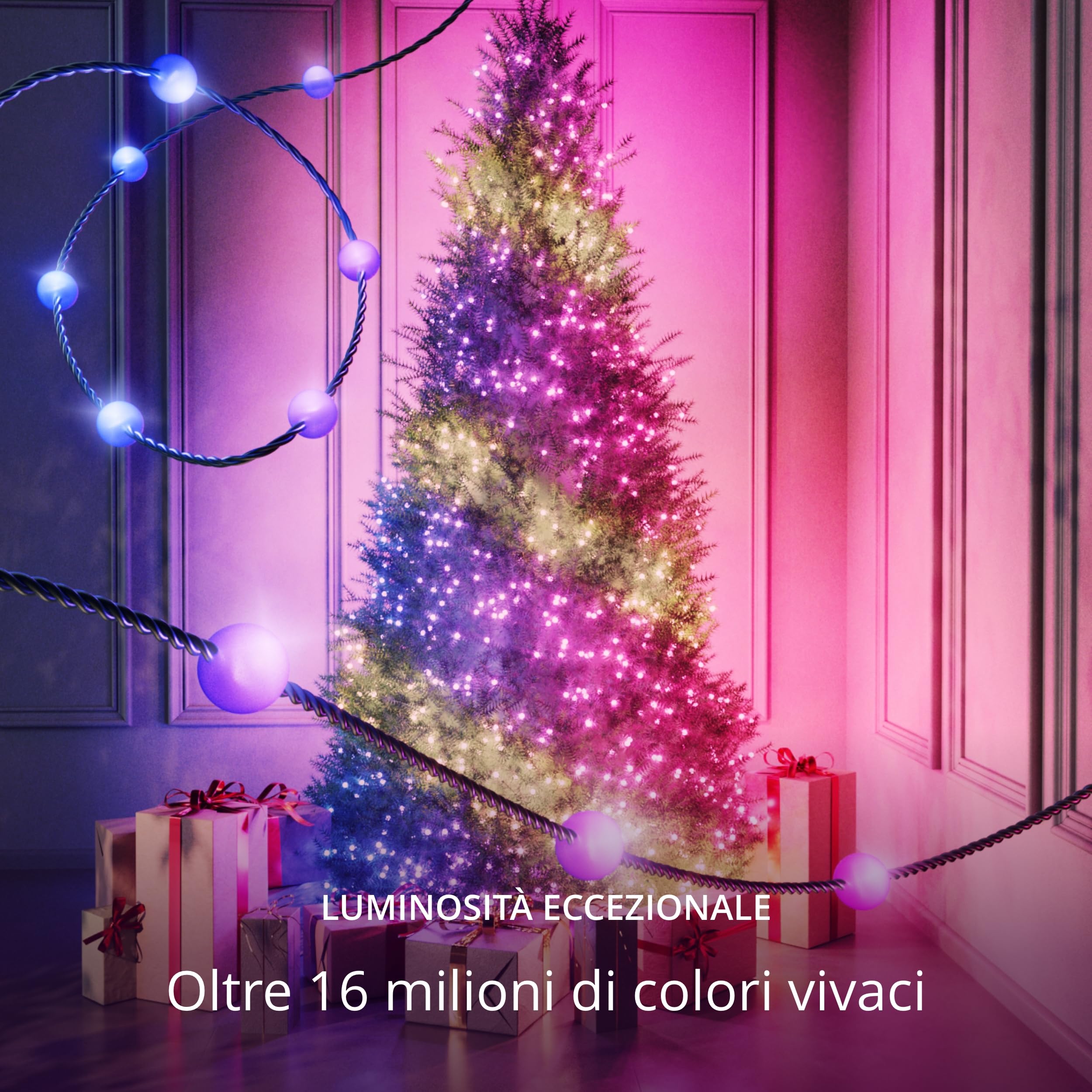 Twinkly Strings USB-C Pearls 100 LED, Striscia Luci LED a Forma di Perla, Luci LED Multicolore RGB, Luci San Valentino, Compatibile con Alexa, Google Home, Luci Mappabili, USB C, Filo Verde, 6m