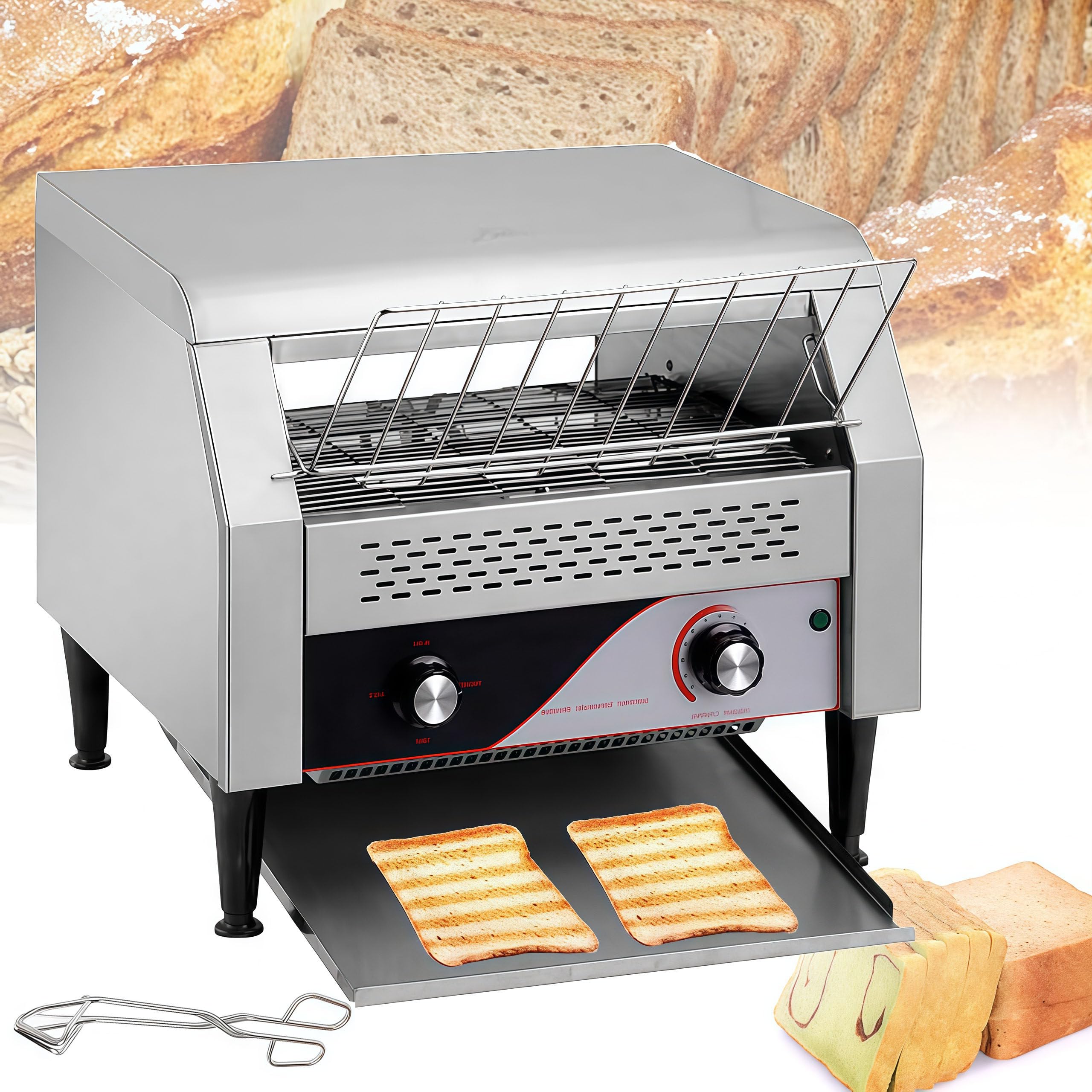 Tostapane Elettrico A Nastro Professionale,450/300/150 Fette/Ora, da Banco, in Acciaio Inox Tostapane Elettrico a Nastro, Cibi da Forno E Sandwich,con 7 velocità Regolabili. 150