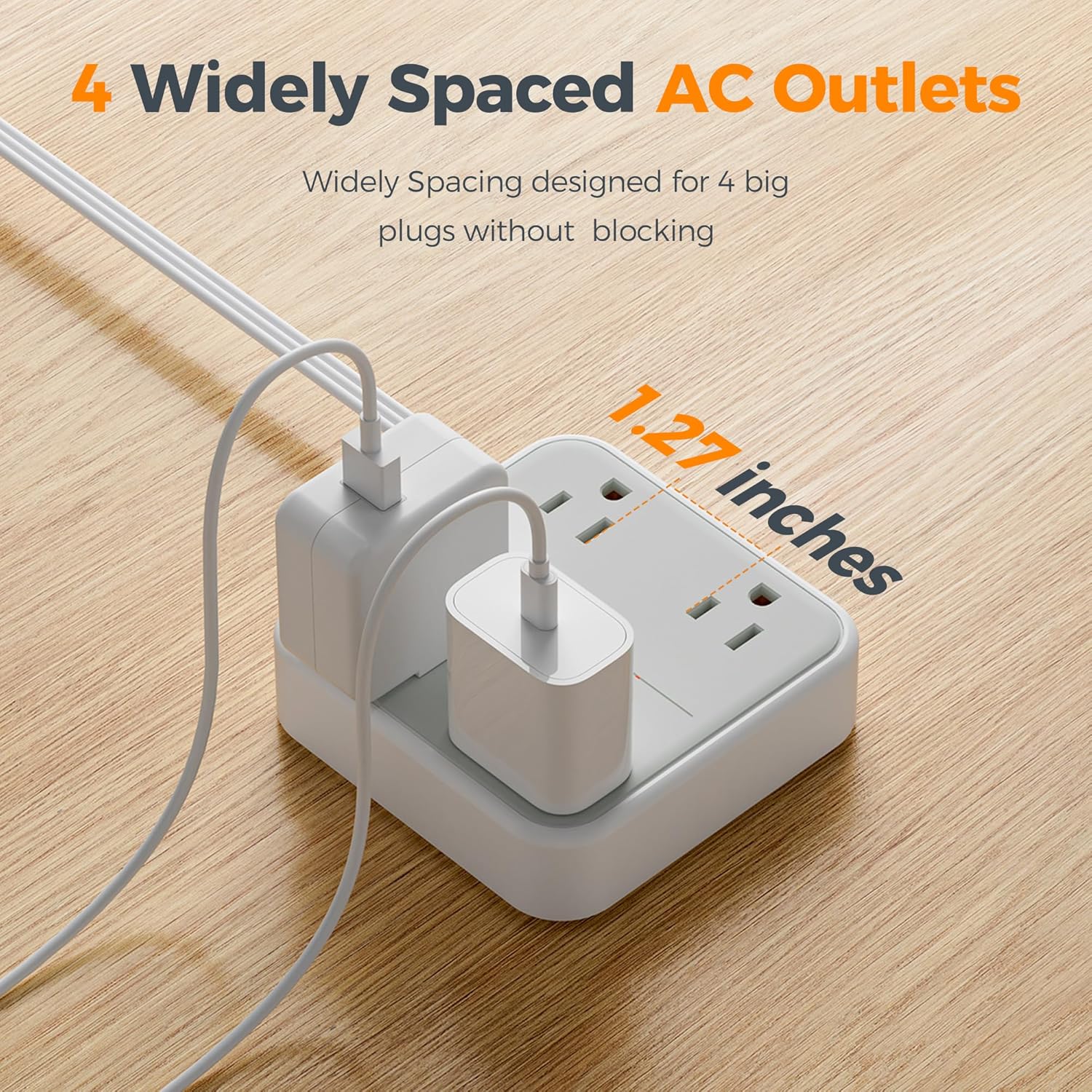 TESSAN Surge Protector Flat Extension Cord 5Ft, Flat Plug Power Strip with 4 Outlets, 900 Joules Protection, Multiple Wall Outlet Extender Suitable for Home Office Dorm, Grey