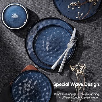 Homikit Dinner Sets for 6, 18Pcs Reactive Glaze Stoneware Set, Nebulas Blue
