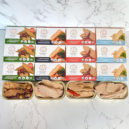 Miniatura 3 de Natural Catch Paquete variado de filetes de atún, cortados a mano, atrapados con caña y línea, 130 calorías, sin gluten, paleo, apto para dieta