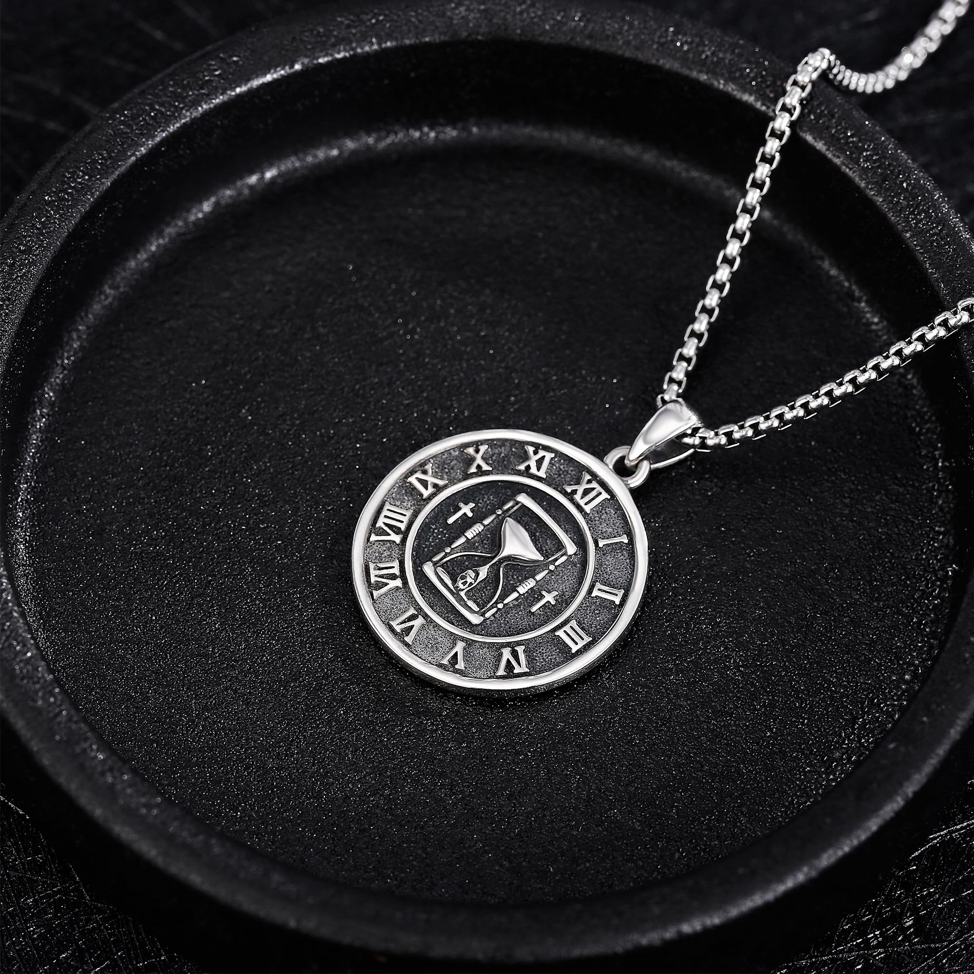 URONE Memento Mori-Halskette aus Sterlingsilber Memento Mori-Totenkopf-Rosen-Anhänger Totenkopf-Schmuck Geschenke für Frauen und Männer