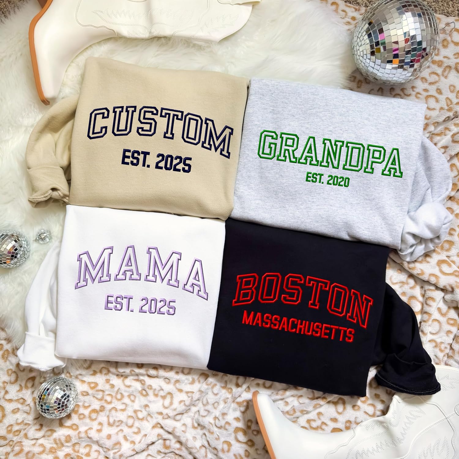 Custom Embroidered Sweatshirt for Men & Women | Design Your Own Sweatshirt with Name, Text, Date on Front | Personalized Gift for Mother’s Day, Valentine, Christmas, Anniversary Multi - Image 3