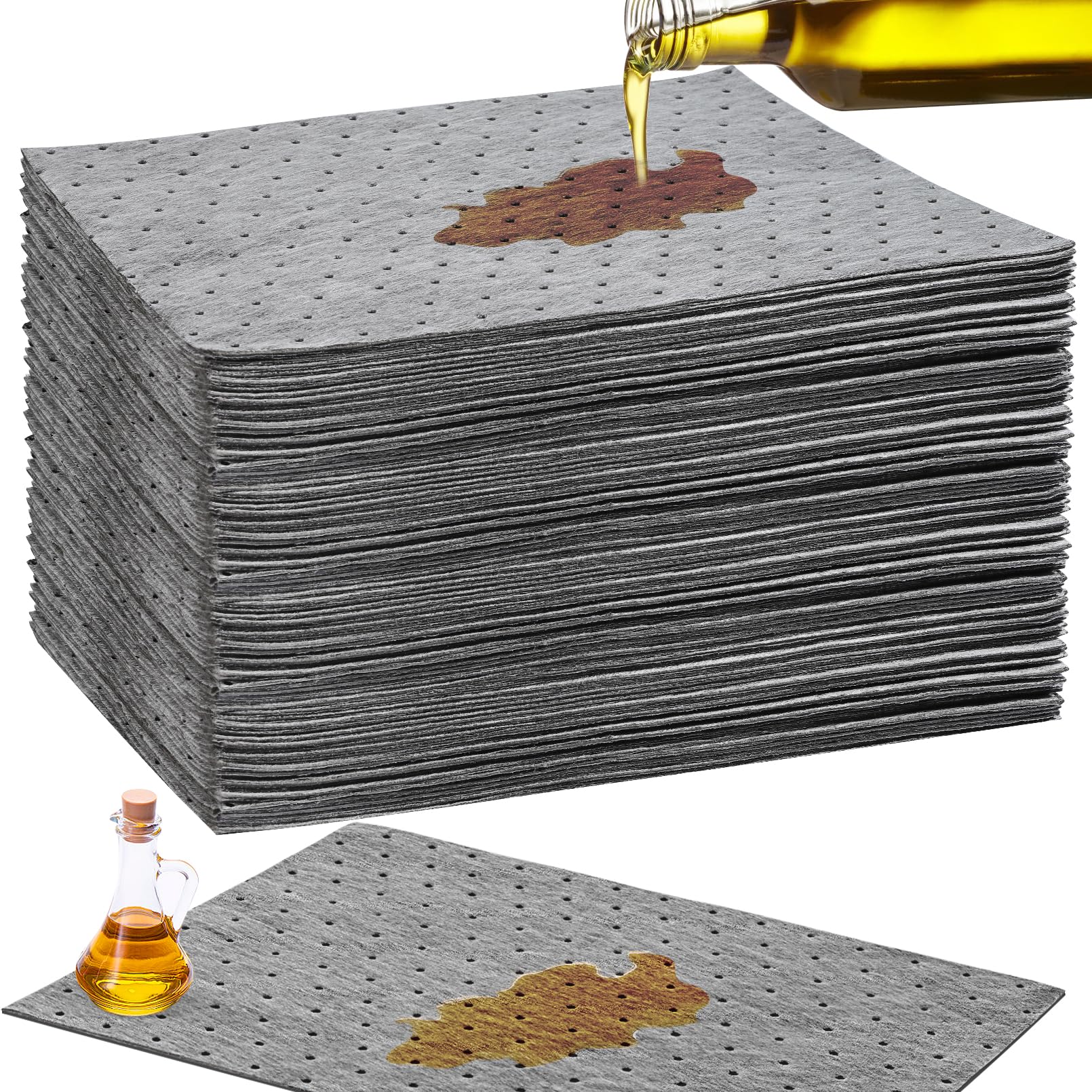 50 Stück Ölsaugtücher, Universelle Ölauffangmatte,25 x 33 cm Ölsaugtuch,Schwere Ölabsorptionsblätter Ölpads,Ölabsorbierende Pads für Zuhause Küche Garage Keller,Grau