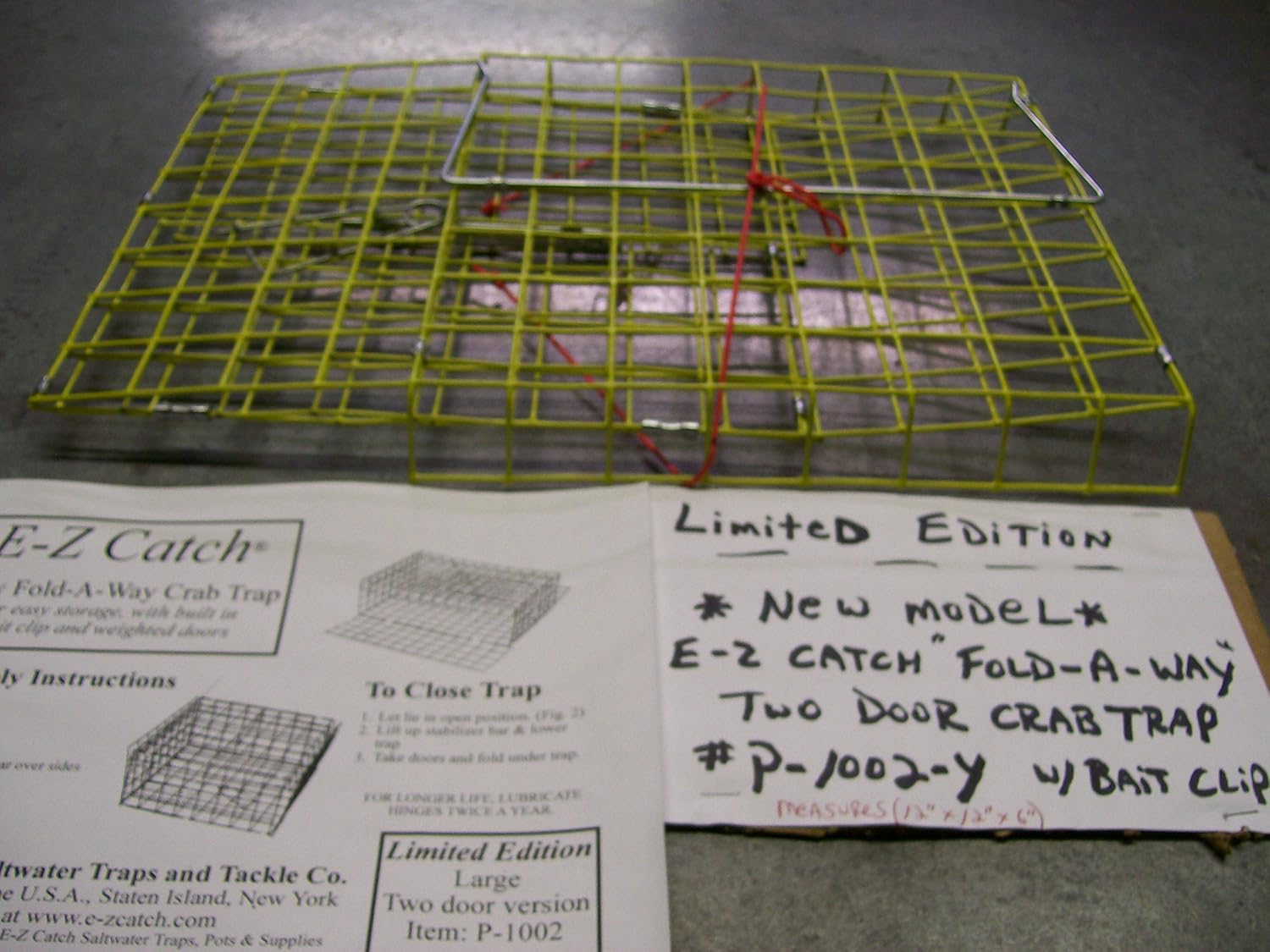 12" x 12" x 6" Yellow PVC Coated Fold-A-Way Two Door Kid's Crab Trap