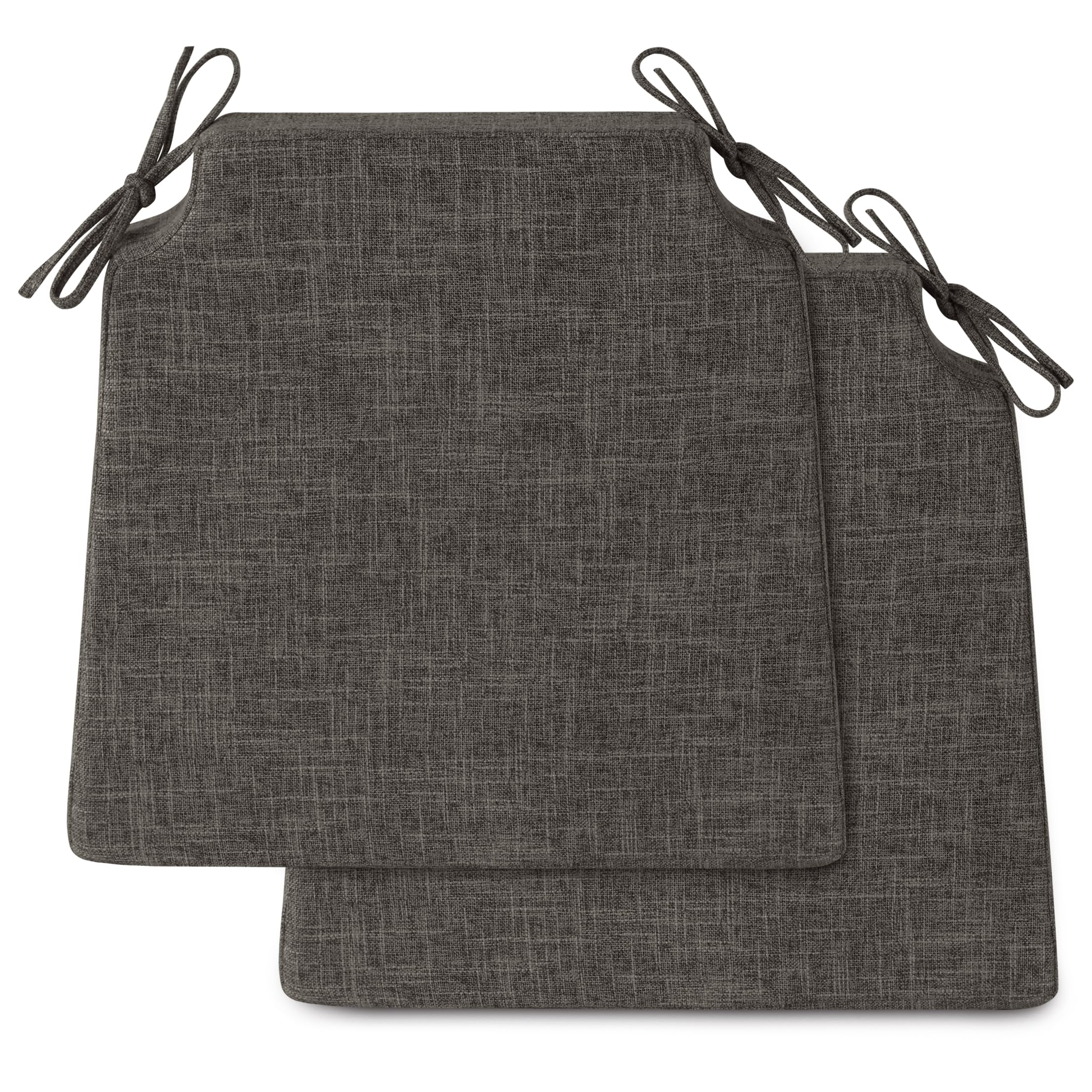 FlyGulls 6.5 cm Thick Dining Chair Cushions Set of 2 with Ties Non-Slip 42 x 40 cm Seat Cushions with Machine Washable Cover Comfy D-Shaped Kitchen Chair Pads Dark Grey