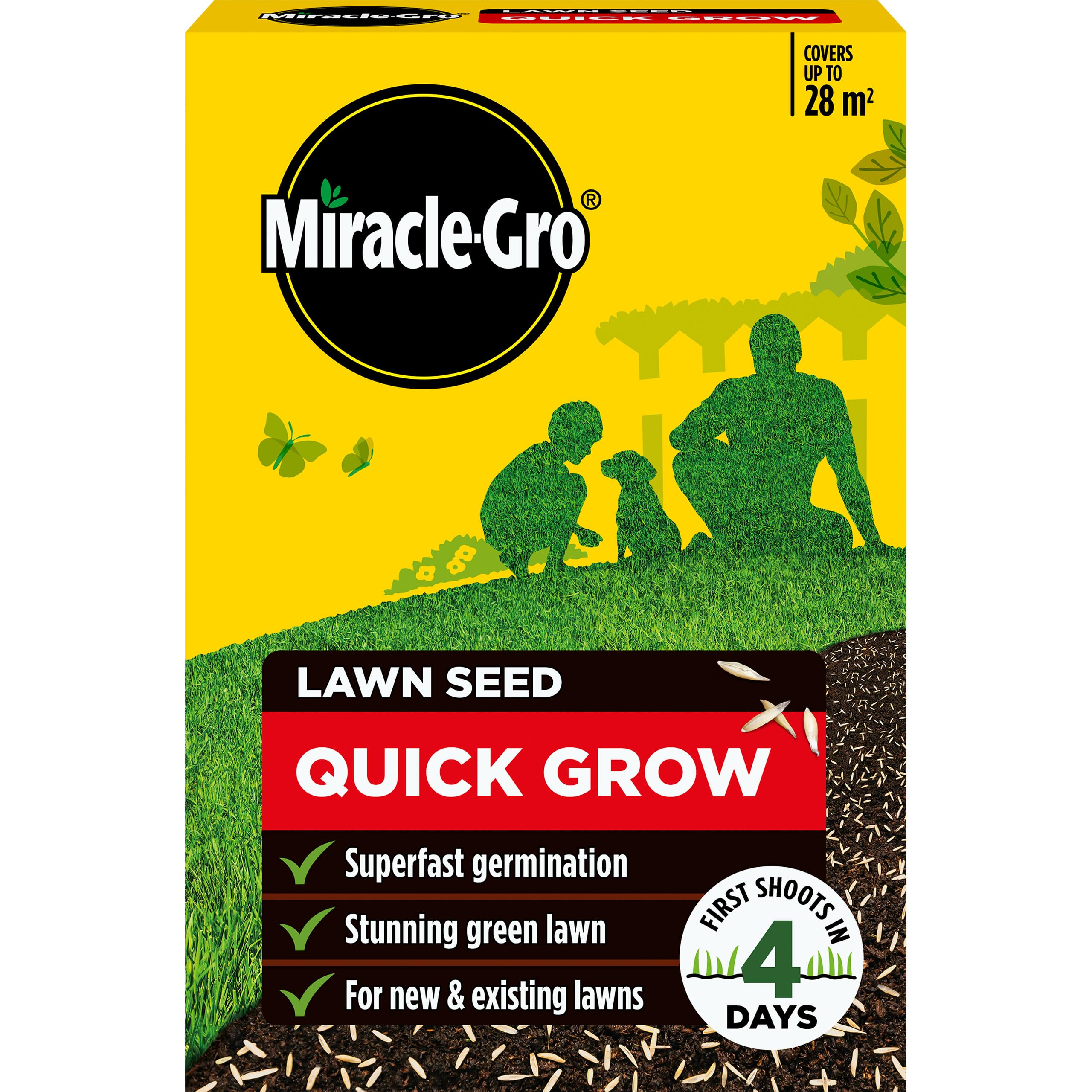 Miracle-Gro Quick Gro Lawn Seed, Child & Pet Friendly, Coverage 28m2, 840g Box