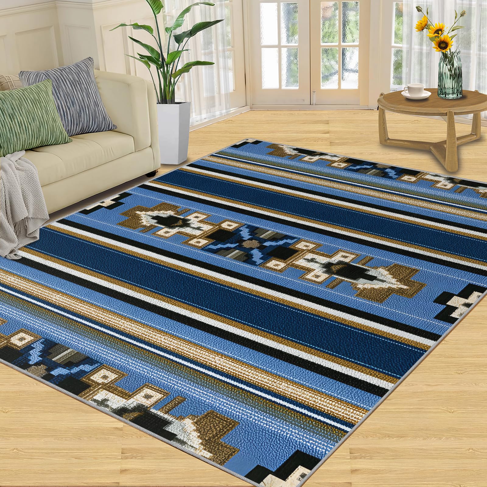 Tapis western pour chambre à coucher, tapis géométrique pour salon, tapis aztèque lavable, antidérapant, doux, à poils courts pour intérieur et décoration d'intérieur