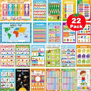 Pack of 22 11" x 17" Educational Posters for Toddlers Kindergarten Homeschool Supplies Classroom Decorations Preschool Distance Learning Decor ABC Poster Numbers and More