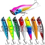 OROOTL 8pcs Fishing Popper Lures Bass Fishing Lures Hard Baits Set Colorful Poppers for Freshwater Saltwater Pike Bass Trout Walleye Panfish