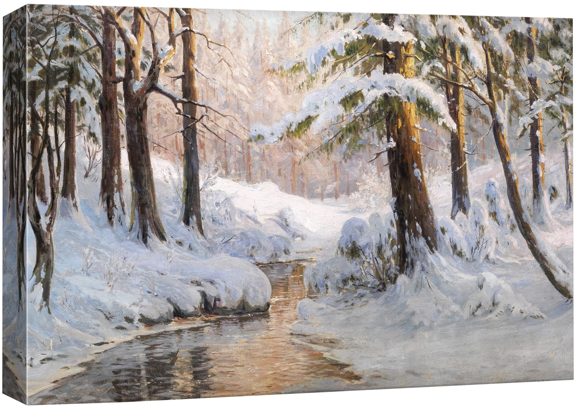 Canvas Print Wall Art Winter Snow River Forest Nature Wilderness