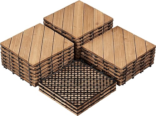 Topeakmart 27 azulejos de madera entrelazados para interiores y exteriores, azulejos de madera entrelazados para patio, jardín, terraza junto a la