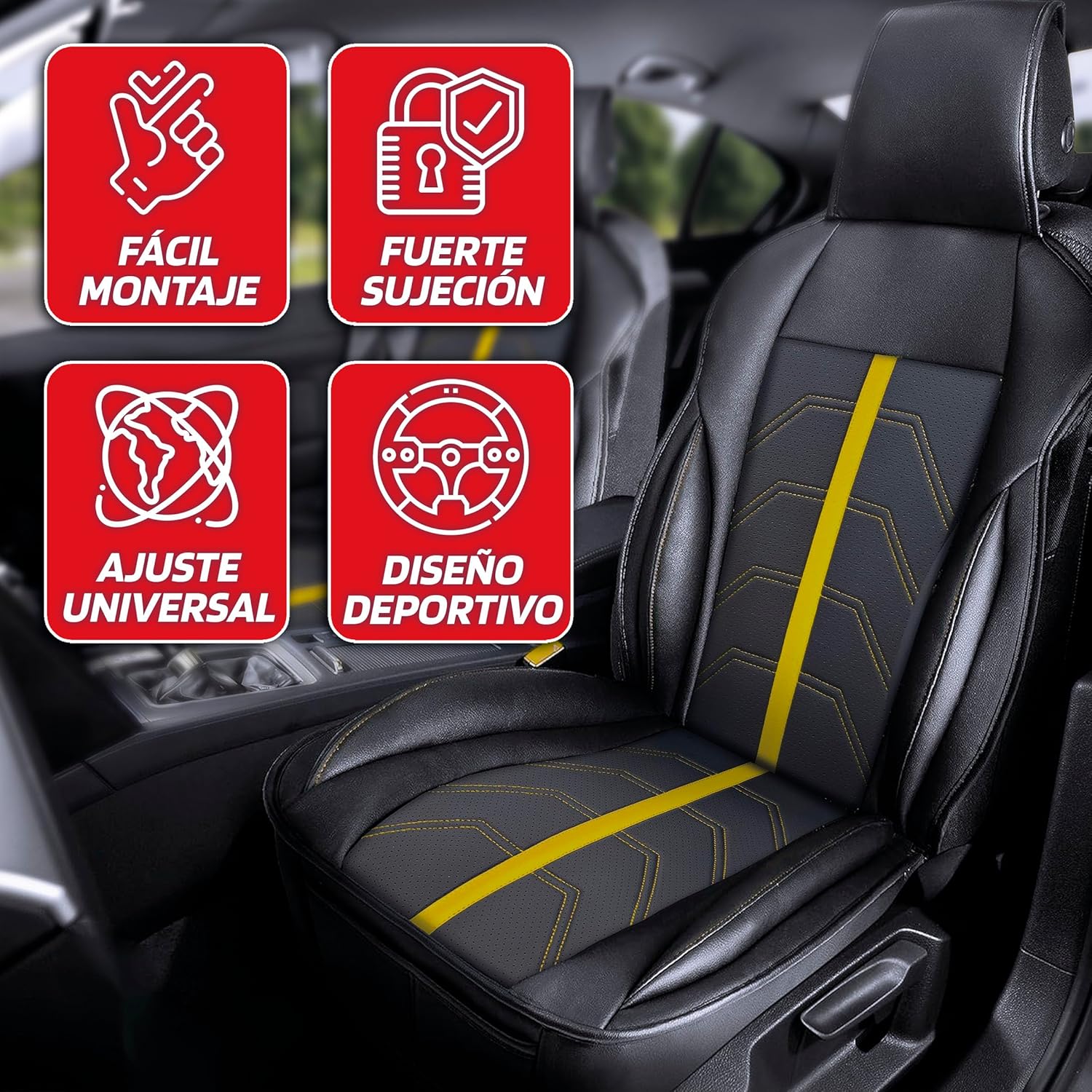 Sumex Potenza Black and Yellow Sports Seat Cover Universal Waterproof Faux Leather Car Seat Backrest