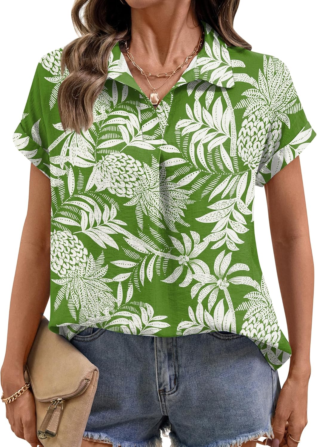 LOMON Women Blouses Spring Summer Tops for Women 2026 Short Sleeve V Neck Dressy Casual Collared Shirts Work Office - Image 2