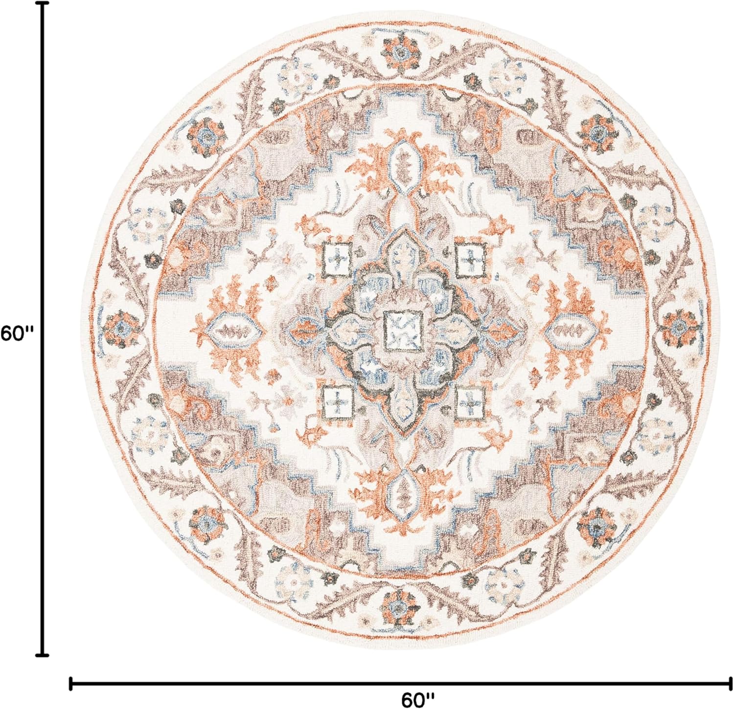 SAFAVIEH Micro-Loop Collection Area Rug - 5' Round, Ivory & Rust, Handmade Wool, Ideal for High Traffic Areas in Living Room, Bedroom (MLP904A)